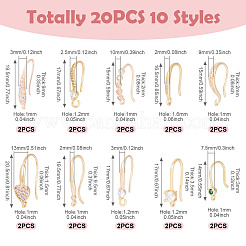 10 Styles Brass Micro Pave Clear Cubic Zirconia Earring Hooks&nbsp;KK-TA0002-26