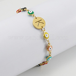 Colorful 304 Stainless Steel & Evil Eye Enamel Flat Round Link Bracelets&nbsp;FS-WGB13F5-11