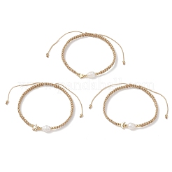 3Pcs Natural Cultured Freshwater Pearl & Brass & 304 Stainless Steel Beads Braided Bead Bracelets for Women&nbsp;BJEW-JB13108