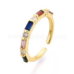 Brass Micro Pave Cubic Zirconia Cuff Rings for Women&nbsp;KK-T071-55G