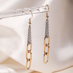 Two Tone 304 Stainless Steel Oval Link Chain Tassel Dangle Earrings&nbsp;WGAE672-02