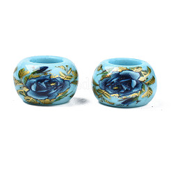 Flower Printed Opaque Acrylic Rondelle Beads&nbsp;SACR-S305-27-E01