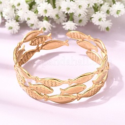 Fish 304 Stainless Steel Cuff Bangles for Women&nbsp;BJEW-A155-02G
