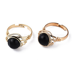 Adjustable Natural & Synthetic Gemstone Round Finger Rings&nbsp;RJEW-T020-01KC