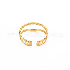 Ion Plating(IP) 304 Stainless Steel Double Line Open Cuff Ring for Women&nbsp;RJEW-S405-211G
