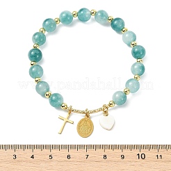 Natural Flower Jade Round Beads Stretch Bracelets&nbsp;BJEW-JB14147-02