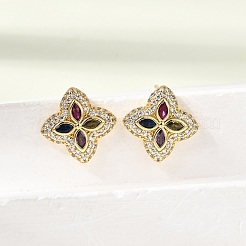 Brass Micro Pave Cubic Zirconia Stud Earrings&nbsp;KK-CBA8324-25G