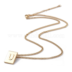 Stainless Steel Initial Letter Rectangle Pendant Necklace for Men Women&nbsp;LS-NJEW-E090-01G-21