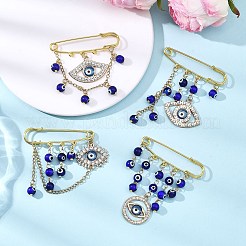 Blue Evil Eye Alloy Rhinestone Charm Kilt Pins&nbsp;JEWB-BR00200