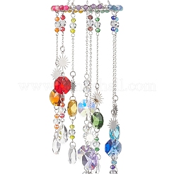 Glass & Stainless Steel Round & Teardrop & Octagonal Beads Hanging Suncatchers&nbsp;HJEW-JM04536
