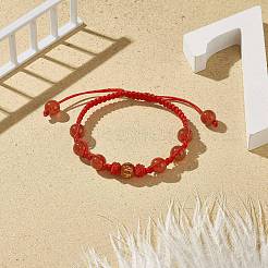 Natural Carnelian(Dyed & Heated) Round Braided Bead Bracelet&nbsp;BJEW-JB09183