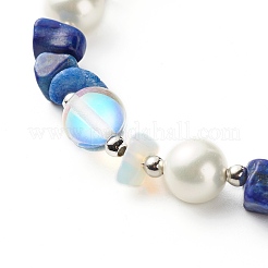 Natural Lapis Lazuli(Dyed) Chip Beaded Bracelet for Girl Women&nbsp;BJEW-TA00019-04