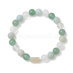 Natural Quartz Crystal & Green Aventurine & Amazonite Beads Stretch Bracelets for Women&nbsp;BJEW-TA00704-01