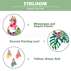 3 Pairs 3 Colors Flower & Leaf Rhinestone Dangle Stud Earrings&nbsp;EJEW-FI0003-21