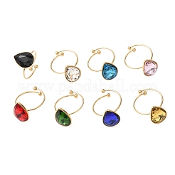 304 Stainless Steel with Glass Cuff Rings for Women&nbsp;RJEW-K309-41A