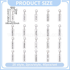 40Pcs 20 Styles Rectangle with Word Alloy Pendant Decoration&nbsp;HJEW-HY00059