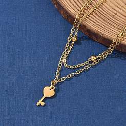 304 Stainless Steel Key Charm Chain Bracelets&nbsp;BJEW-M097-01B-G