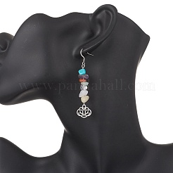 Chakra Natural Quartz Crystal & Rose Quartz & South Red Agate & Amethyst & Topaz Jade & Green Aventurine & Synthetic Turquoise Dangle Earrings&nbsp;EJEW-JE06648-01