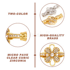 2Pcs 2 Colors Brass Micro Pave Clear Cubic Zirconia Fold Over Clasps&nbsp;ZIRC-PJ0001-11