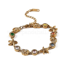Ocean Theme 304 Stainless Steel Rhinestone Link Chain Bracelets for Women&nbsp;SA-CBA183D-09B-G