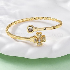 Brass Micro Pave Clear Cubic Zirconia Cuff Bangles for Women&nbsp;BJEW-U025-07G