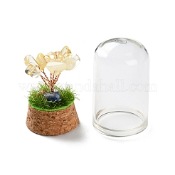 Natural Yellow Quartz Chips Money Tree in Dome Glass Bell Jars with Wood Base Display Decorations&nbsp;DJEW-K030-02H