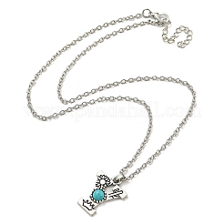 Letter A~Z Antique Silver Plated Alloy with Synthetic Turquoise Pendant Necklaces&nbsp;NJEW-G080-01Y