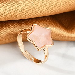 Star Natural Rose Quartz Adjustable Rings&nbsp;RJEW-H241-01G-02