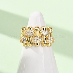 Brass Micro Pave Cubic Zirconia Cuff Open Rings for Women&nbsp;RJEW-A098-02G