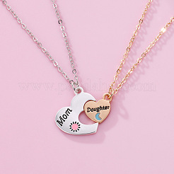2Pcs 2 Styles Alloy Enamel Mom Daughter Heart Pendant Necklaces for Mother's Day&nbsp;WG5A0CA-01