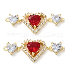 Rack Plating Brass Cubic Zirconia Triple Heart Connector Charm&nbsp;KK-C084-05G