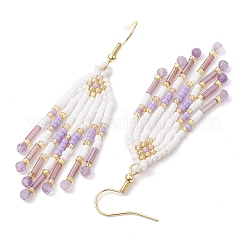 Woven Seed Beads & Natural Gemstone Tassel Earrings&nbsp;EJEW-MZ00154