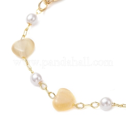 Colorful Cat Eye Heart & Plastic Pearl Beads Brass Chain Bracelet Making&nbsp;AJEW-JB01387