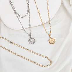 4Pcs 4 Style Stainless Steel Hexagon with Initial Letter A Pendant Necklaces Set&nbsp;NJEW-AN0001-08