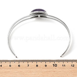 Natural Mixed Stone Flat Round 304 Stainless Steel Cuff Bangles for Women&nbsp;BJEW-JB14352-02