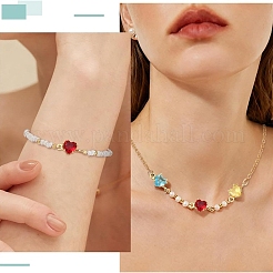 15Pcs 3 Colors Brass Pave Cubic Zirconia Heart Connector Charms&nbsp;KK-YW0004-66