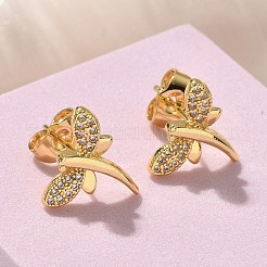 Brass Micro Pave Clear Cubic Zirconia Stud Earrings&nbsp;EJEW-D305-20G-01