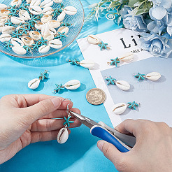 40Pcs 2 Colors Natural Cowrie Shell & Synthetic Turquoise Starfish Pendants&nbsp;PALLOY-HY00105