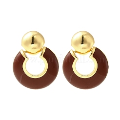 Flat Round Brass Enamel Stud Earrings&nbsp;EJEW-B120-06G-01