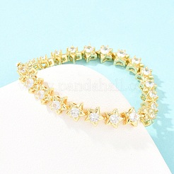 Start Brass Pave Clear Cubic Zirconia Link Chain Bracelets for Women&nbsp;BJEW-T025-02G