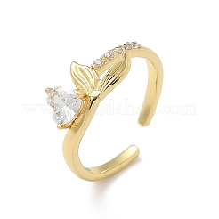 Fishtail with Heart Clear Cubic Zirconia Cuff Rings&nbsp;RJEW-G337-04G