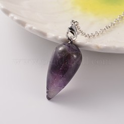 Teardrop Platinum Tone Brass Amethyst Dowsing Pendulums&nbsp;MAK-M015-03A