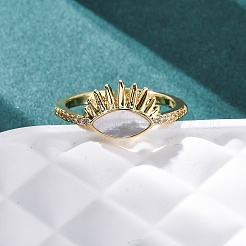 Brass Micro Pave Cubic Zirconia Shell Cuff Rings&nbsp;KK-D363-24C-G
