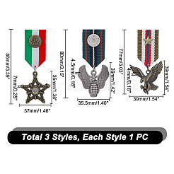 3Pcs 3 Styles Wing & Eagle & Star Retro British Preppy Styel Alloy Charms Lapel Pin&nbsp;JEWB-GA0001-20