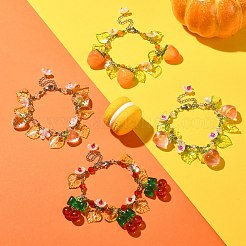 Glass & Resin & Acrylic Flower Charm Bracelet&nbsp;BJEW-JB09435