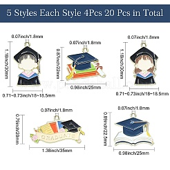 20Pcs 5 Styles Graduation Season Golden Plated Alloy Enamel Pendants&nbsp;ENAM-CJ0006-14