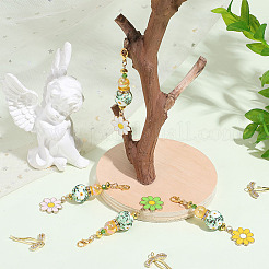 4Pcs Flower Glass Seed & Alloy & Enamel Pendant Decorations&nbsp;HJEW-DR00311
