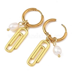 Natural Cultured Freshwater Pearl with Brass Hoop Earrings&nbsp;EJEW-JE07384