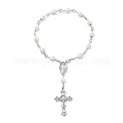 Acrylic Round with Cross Pattern Beaded Charm Bracelets for Women&nbsp;BJEW-JB11347-01