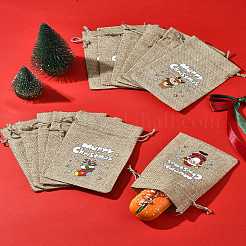 12Pcs 12 Styles Christmas Printed Burlap Packing Pouches Drawstring Bags&nbsp;ABAG-FS0001-03A